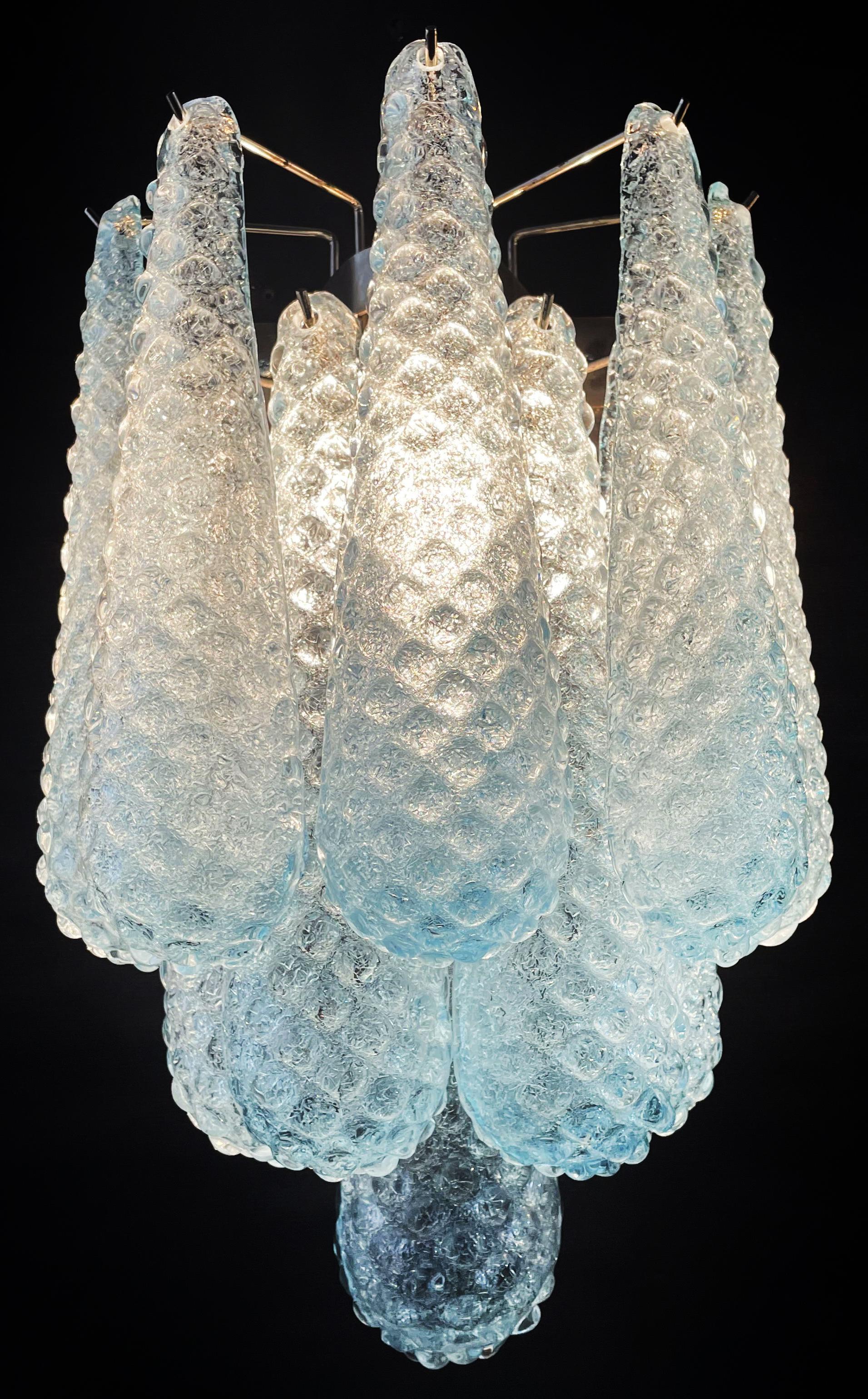 Elegant Pair of Vintage Blue Glass Petals Drop Wall Sconce, Murano, 1970 For Sale 5