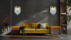 Elegant Pair of Vintage Blue Glass Petals Drop Wall Sconce, Murano, 1970