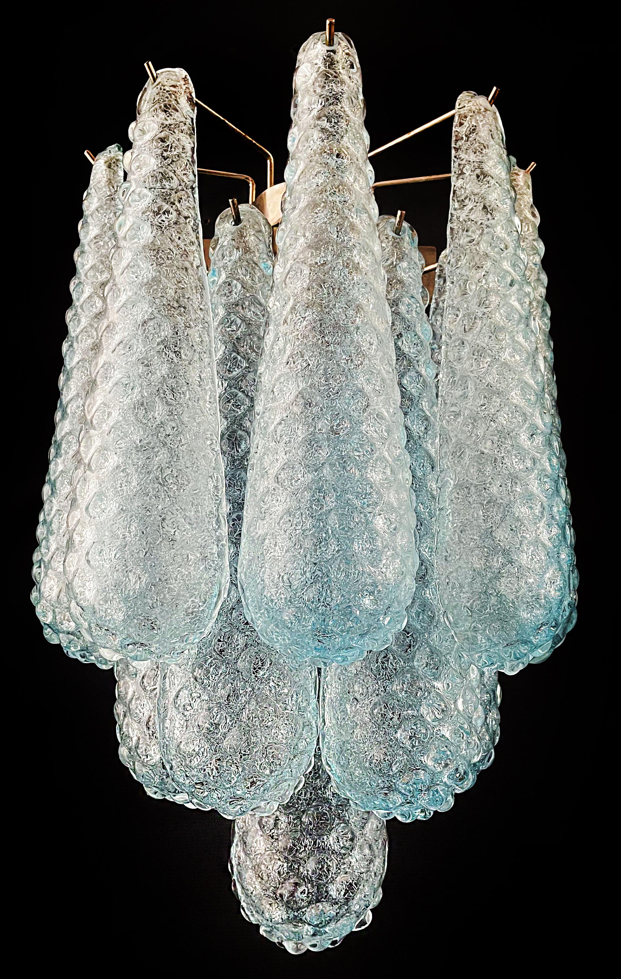 Elegant Pair of Vintage Blue Glass Petals Drop Wall Sconce, Murano, 1970 For Sale 1