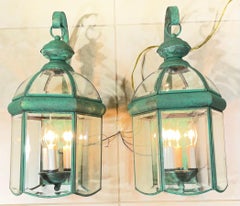 Elegant Pair of Vintage Brass Wall Lanterns - 18”.5 x 9”