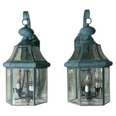 Elegant Pair of Vintage Brass Wall  Lanterns- 20”H x 9”.5W x 10”D