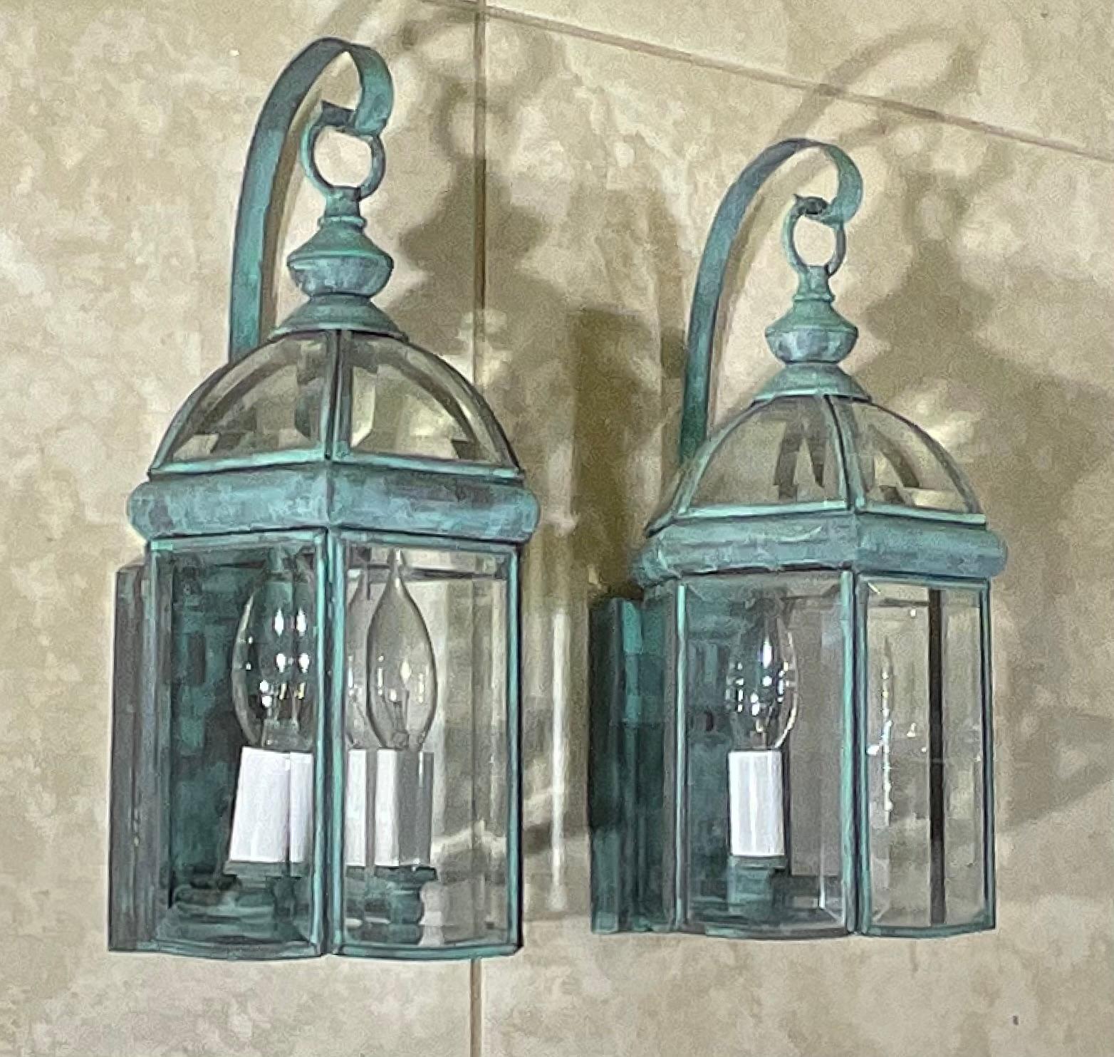 20ième siècle Elegance Paire d'appliques murales en laiton vintage  Lanternes -6 