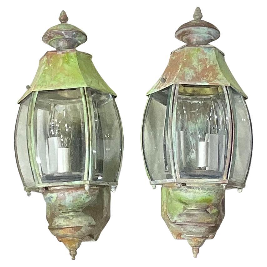 Elegant Pair of Vintage Brass Wall  Lanterns