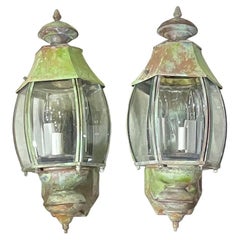 Elegant Pair of Vintage Brass Wall  Lanterns