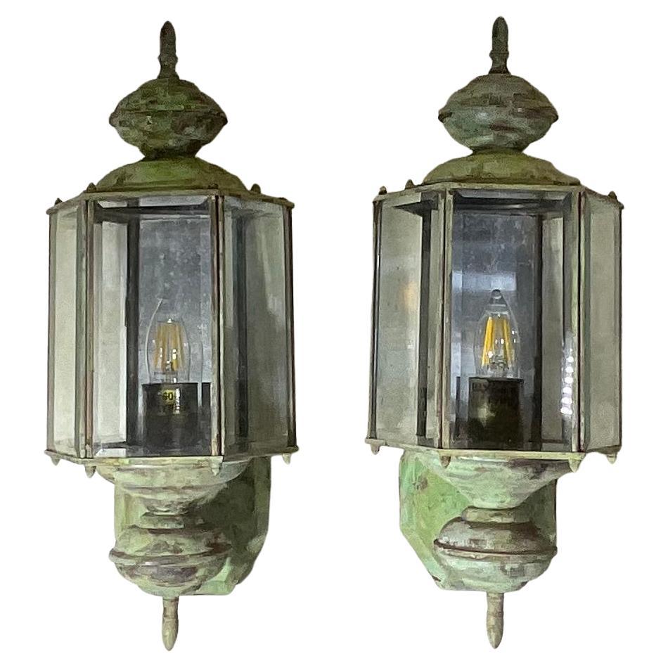 Elegance Paire d'appliques murales en laiton vintage  Lanternes