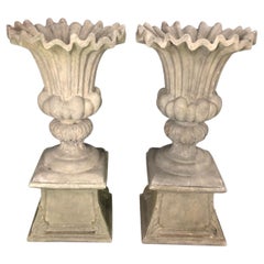 Elegant Pair of Vintage Classical Garden Planter Urns and Bases