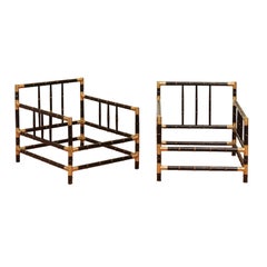 Elegant Pair of Vintage Faux-Bamboo and Brass Loungers after Billy Haines