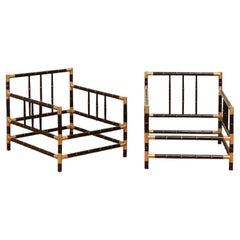 Elegant Pair of Vintage Faux-Bamboo and Brass Loungers after Billy Haines