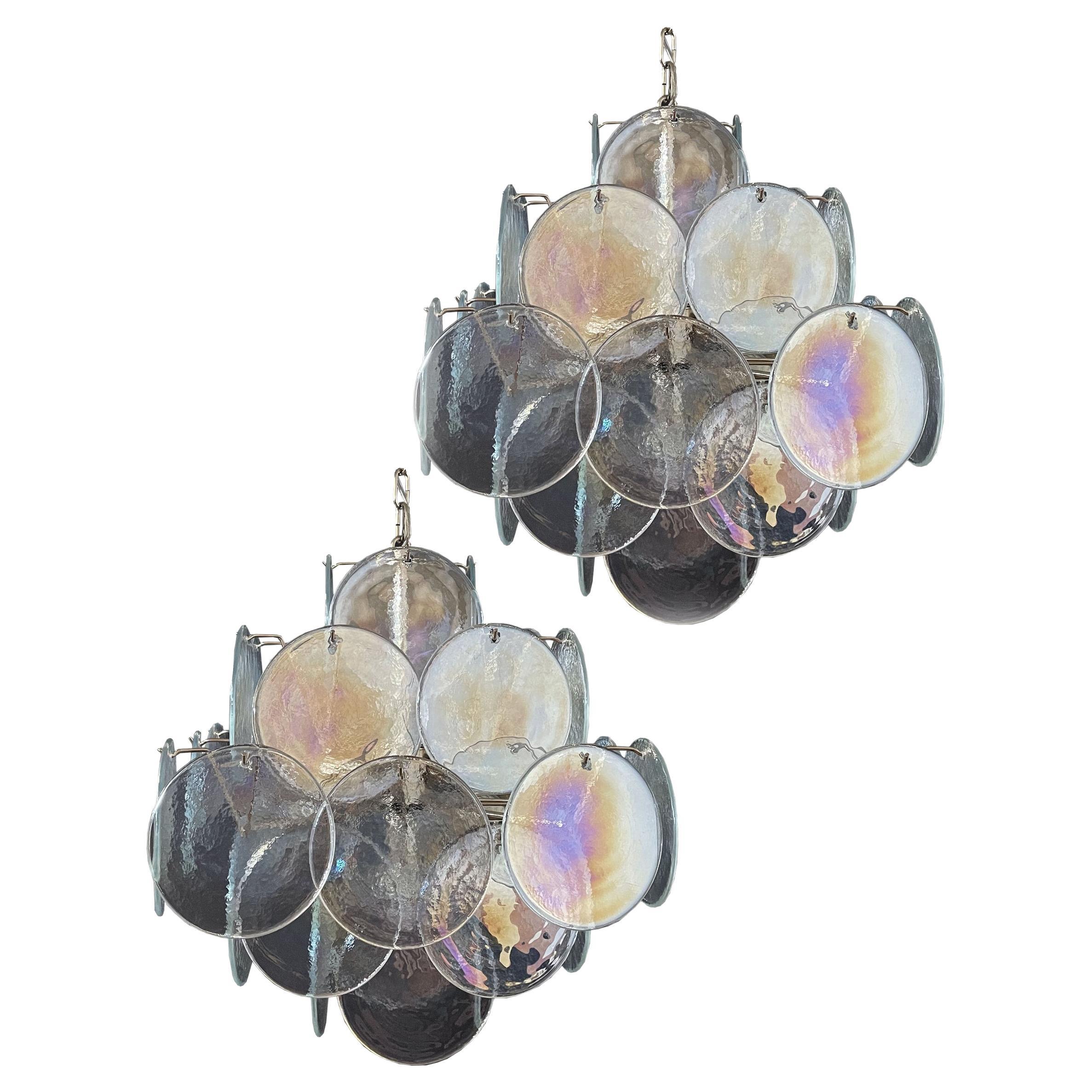 Elegant Pair of Vintage Italian Murano Chandeliers in Vistosi Style For Sale