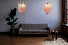 Elegant Pair of Vintage Pink Glass Petals Drop Wall Sconce, Murano