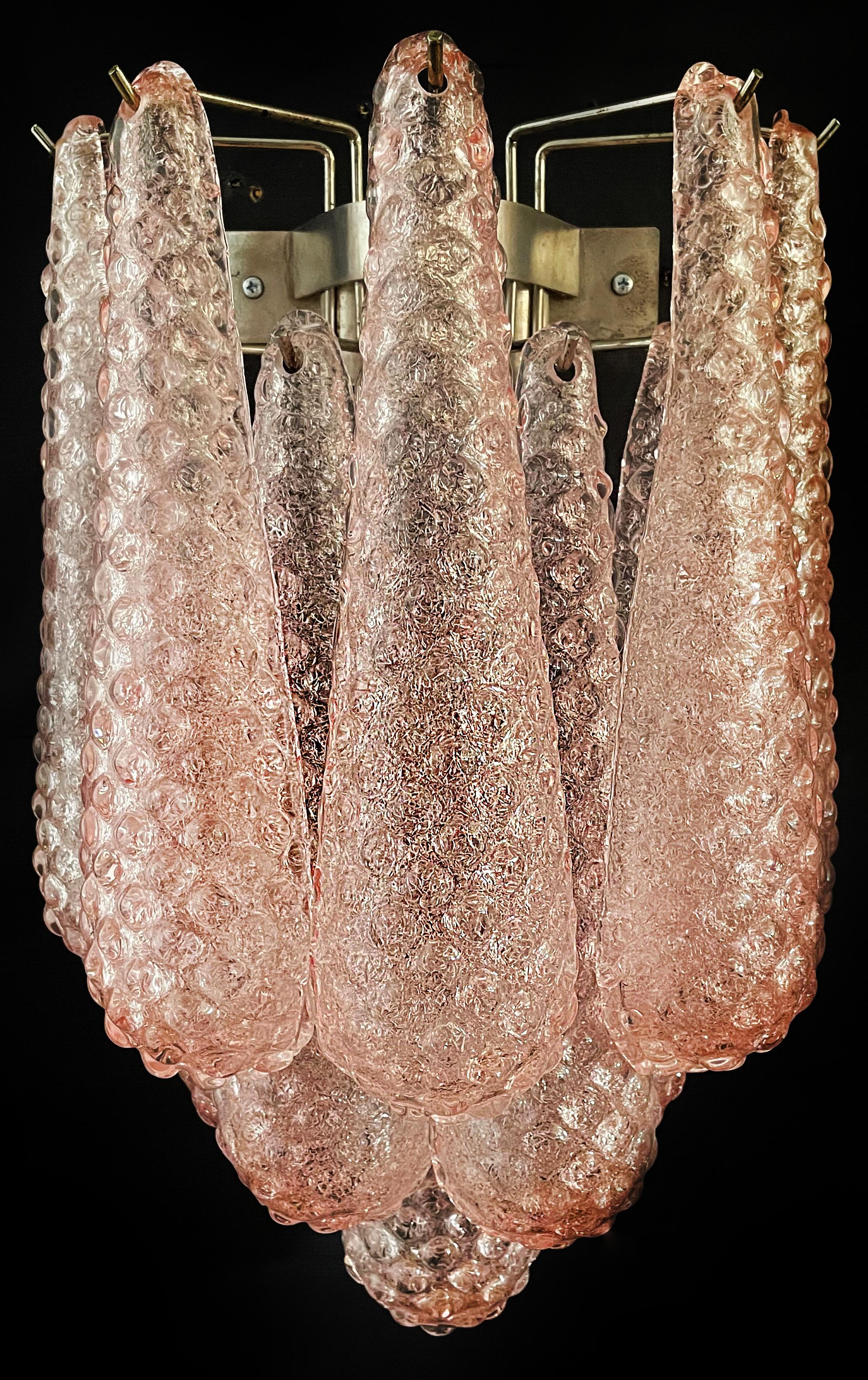 Elegant Pair of Vintage Pink Glass Petals Drop Wall Sconce, Murano In Good Condition In Budapest, HU