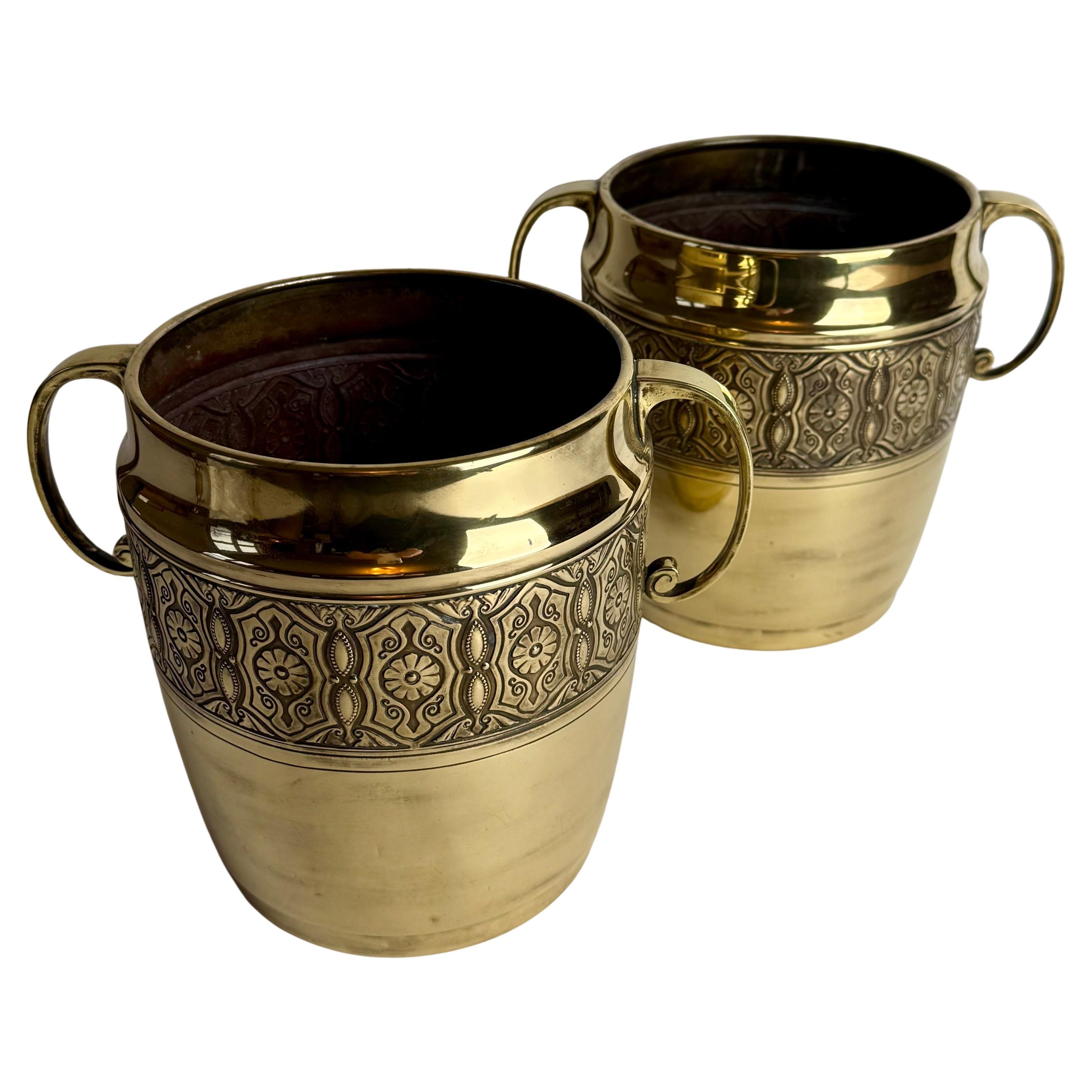 Elegant Pair of WMF Brass Champagne Coolers, Early 20th Century For Sale