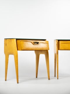 Elegant pair of wooden night stands with black glass top