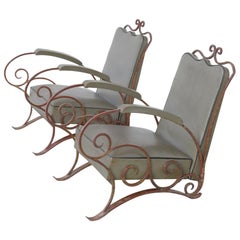 Elegant Pair of Wrought Iron Easy Chairs in the Manner of René Drouet