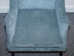 ELEGANT PALE BLUE VELVER SIDE CHAIR ARMCHAIR WiTH BLACK AND GOLD LEGS