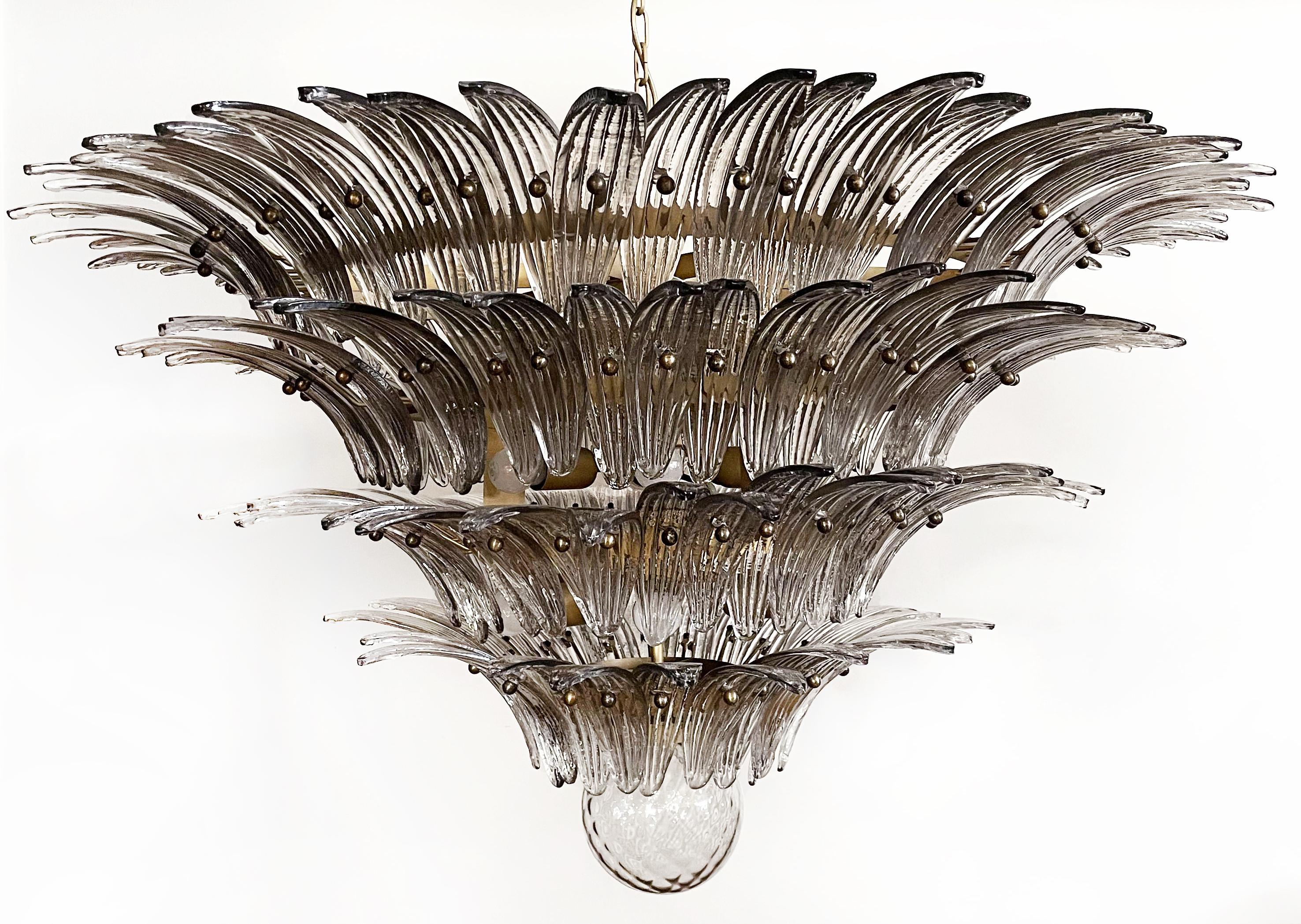 Elegant Palmette Ceiling Light, Four Levels, 163 Smoked Glasses For Sale 11