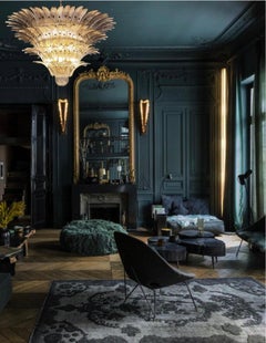 Elegant Palmette Ceiling Light, Smoked Glasses Murano