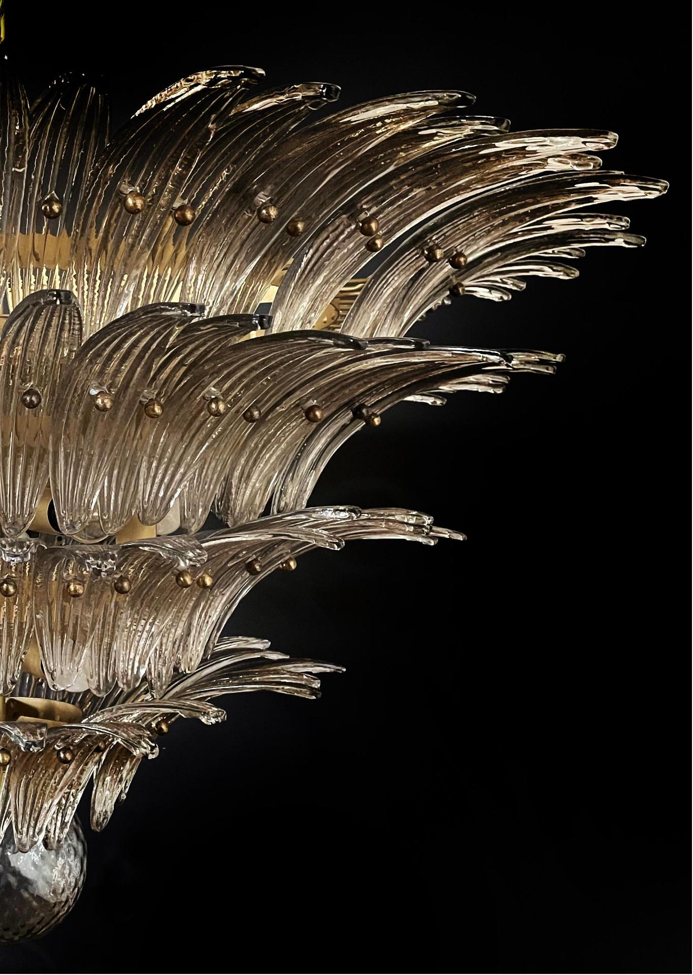 Italian Elegant Palmette Ceiling Light, Smoked Glasses Murano For Sale