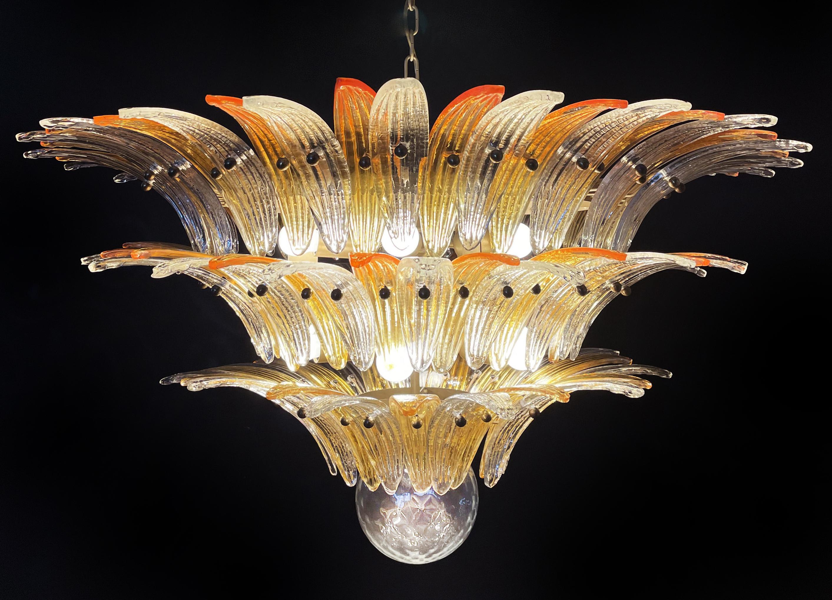 Elegant Palmette Ceiling Light - Three Levels, 104 Clear and Amber Glasses For Sale 10
