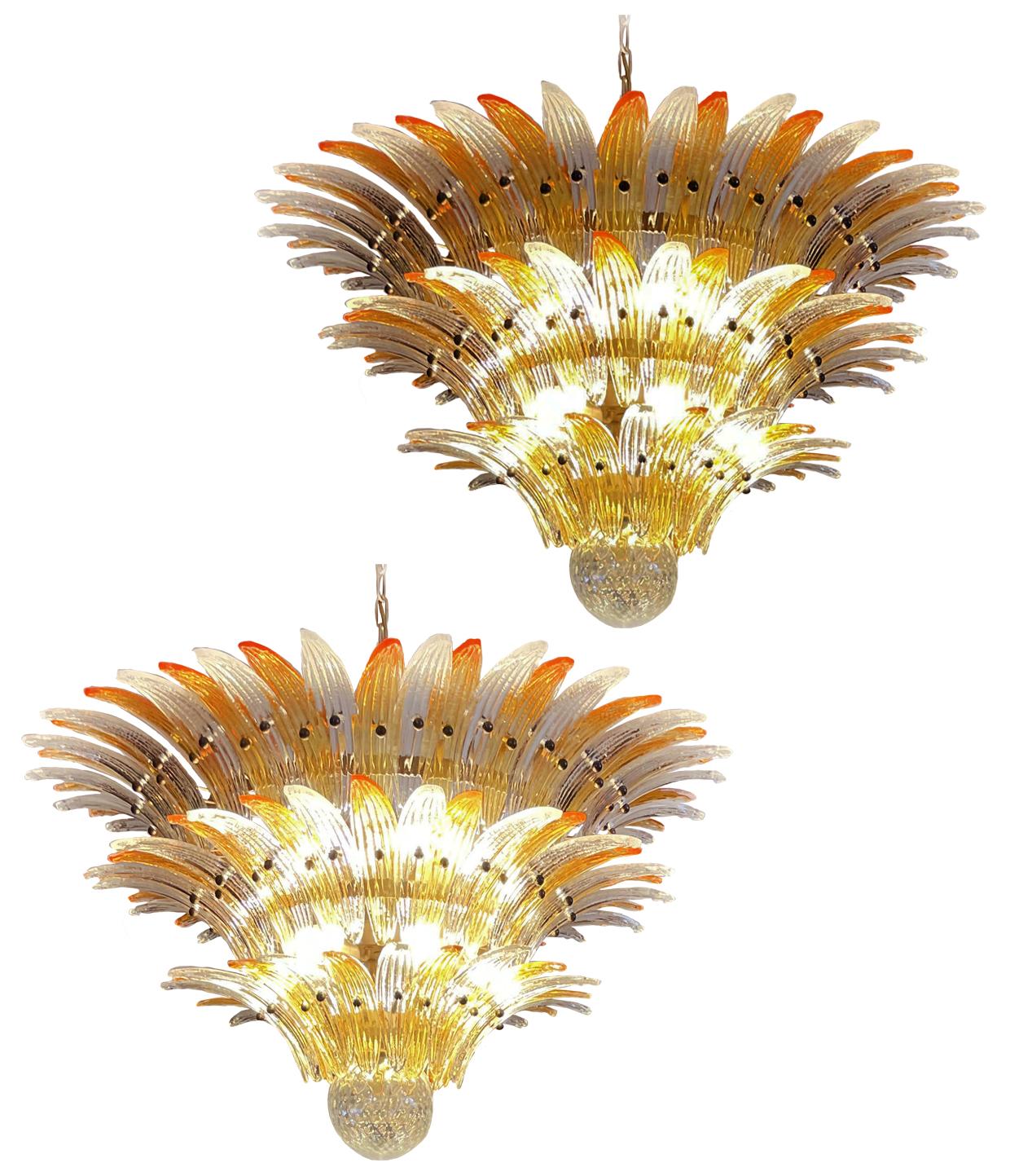 Elegant Palmette Ceiling Light - Three Levels, 104 Clear and Amber Glasses For Sale 11