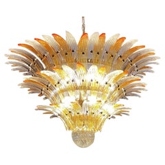 Elegant Palmette Ceiling Light - Three Levels, 104 Clear and Amber Glasses