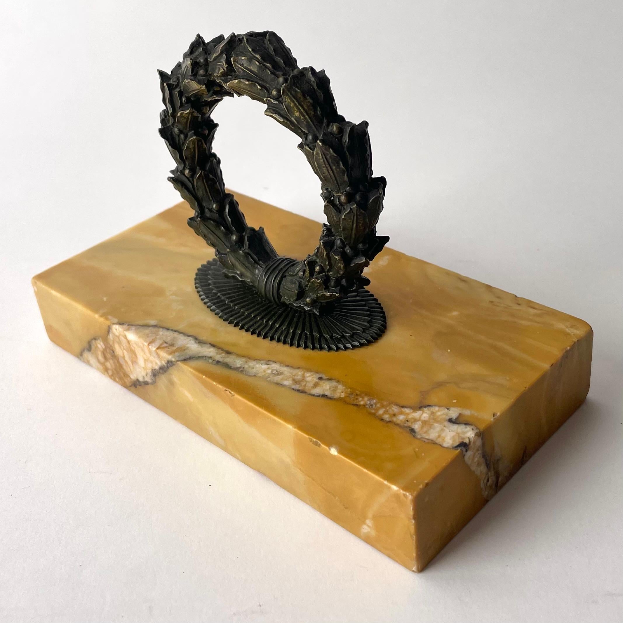 European Elegant Paperweight in dark patinated bronze and marble. Empire 1820s For Sale