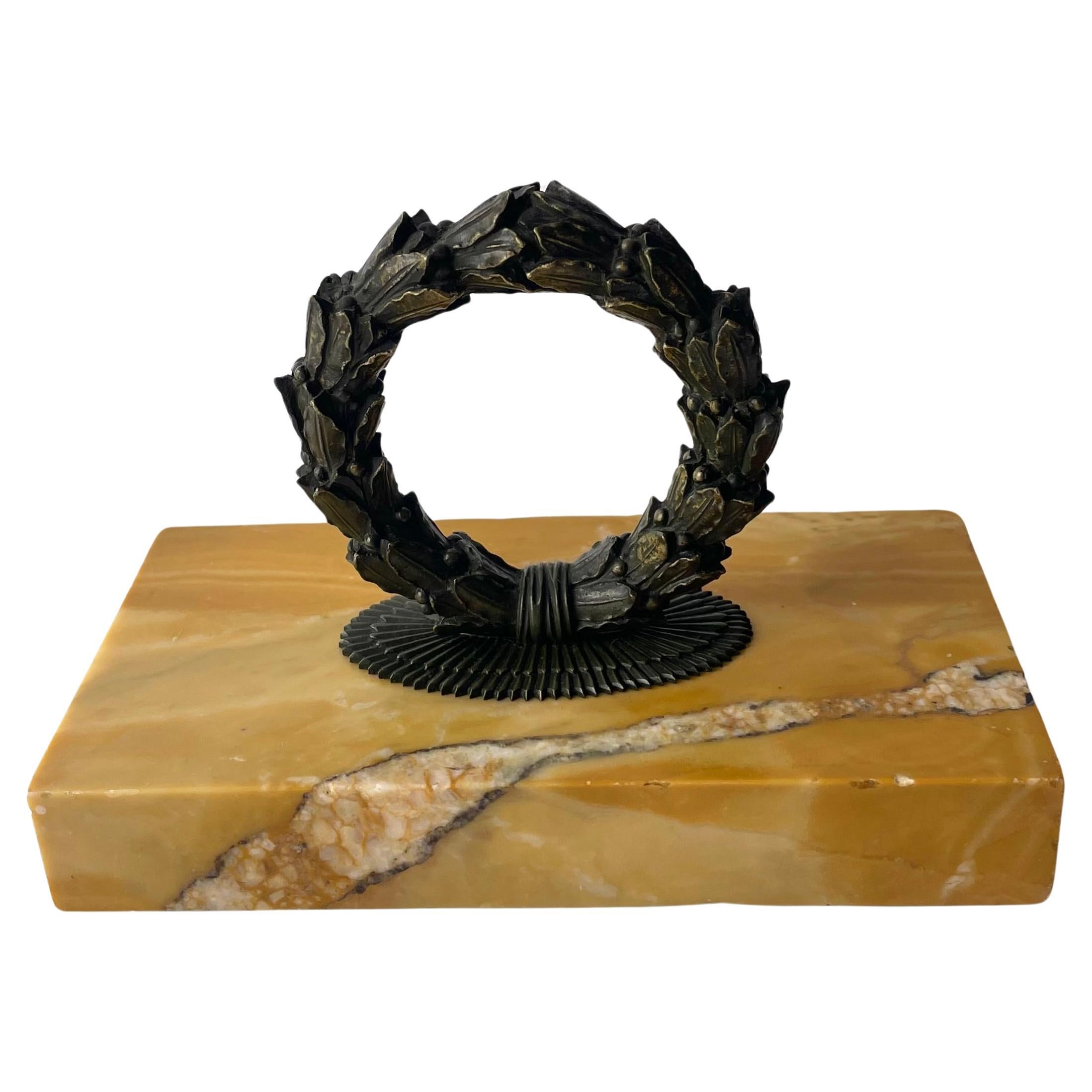 Elegant Paperweight in dark patinated bronze and marble. Empire 1820s For Sale