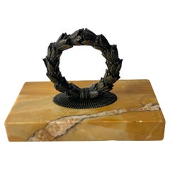 Antique Elegant Paperweight in dark patinated bronze and marble. Empire 1820s