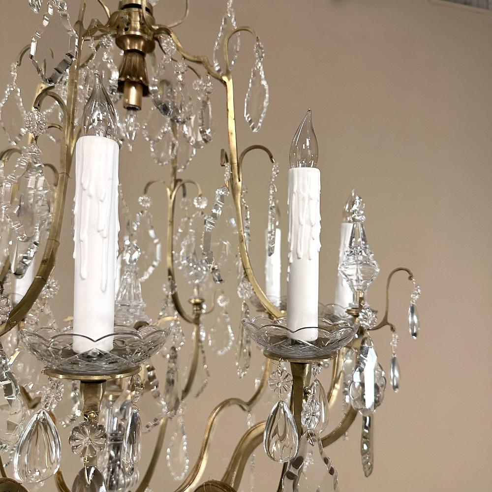 Elegant Parisian Style Brass and Cut Crystal Chandelier For Sale 3