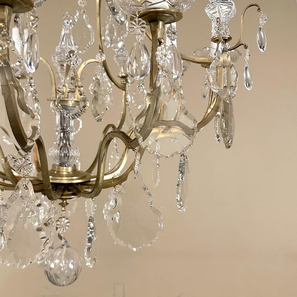 Elegant Parisian Style Brass and Cut Crystal Chandelier For Sale 4