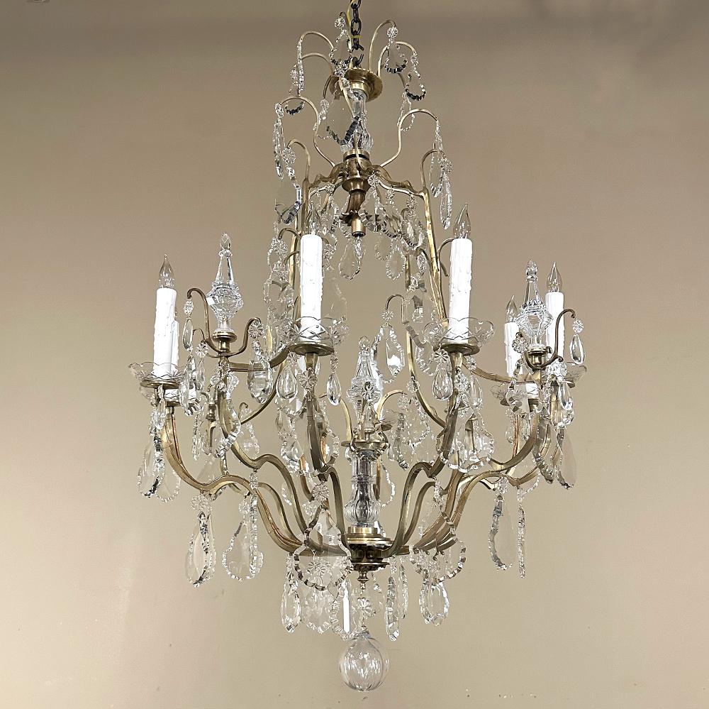 Belgian Elegant Parisian Style Brass and Cut Crystal Chandelier For Sale