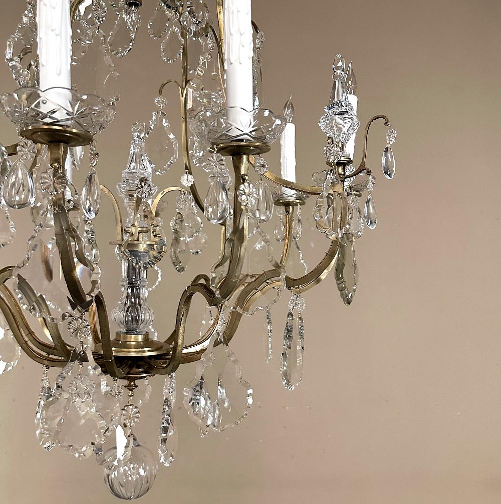 Contemporary Elegant Parisian Style Brass and Cut Crystal Chandelier For Sale