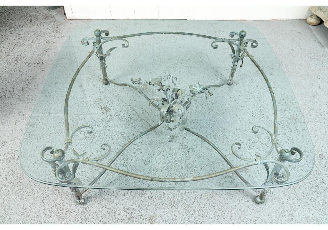 Elegant Patinated Aluminum, Tole & Glass Cocktail Table For Sale 1