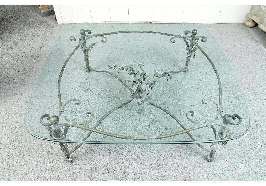 Elegant Patinated Aluminum, Tole & Glass Cocktail Table For Sale 4