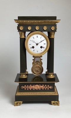 Elegant Patinated and Gilt Bronze Portico Clock Circa 1875