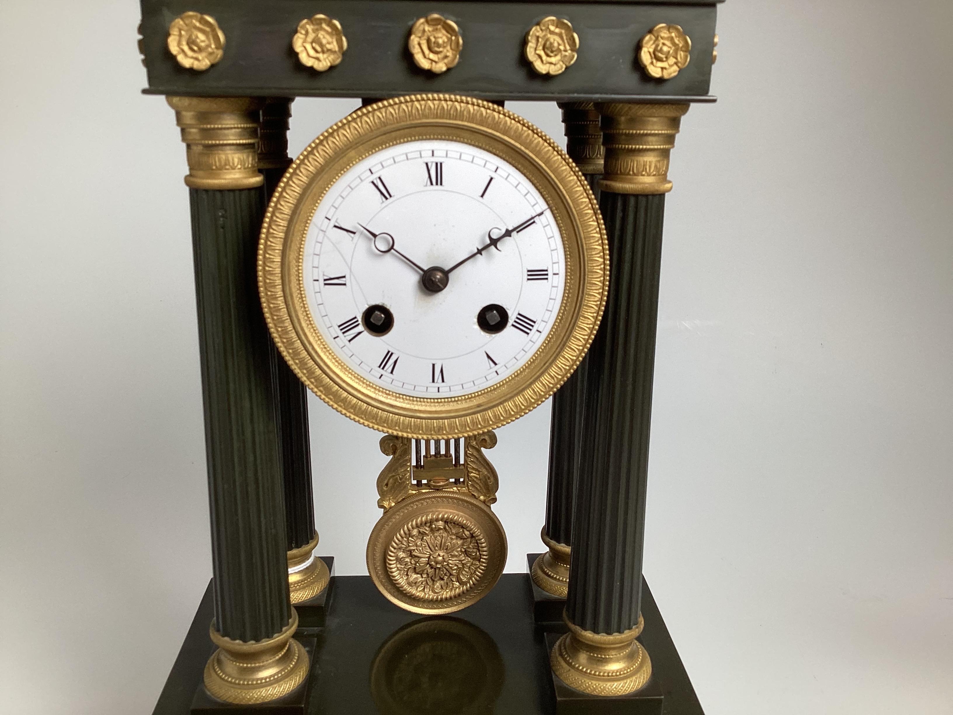 Neoclassical Revival Elegant Patinated and Gilt Bronze Portico Clock Circa 1875 For Sale