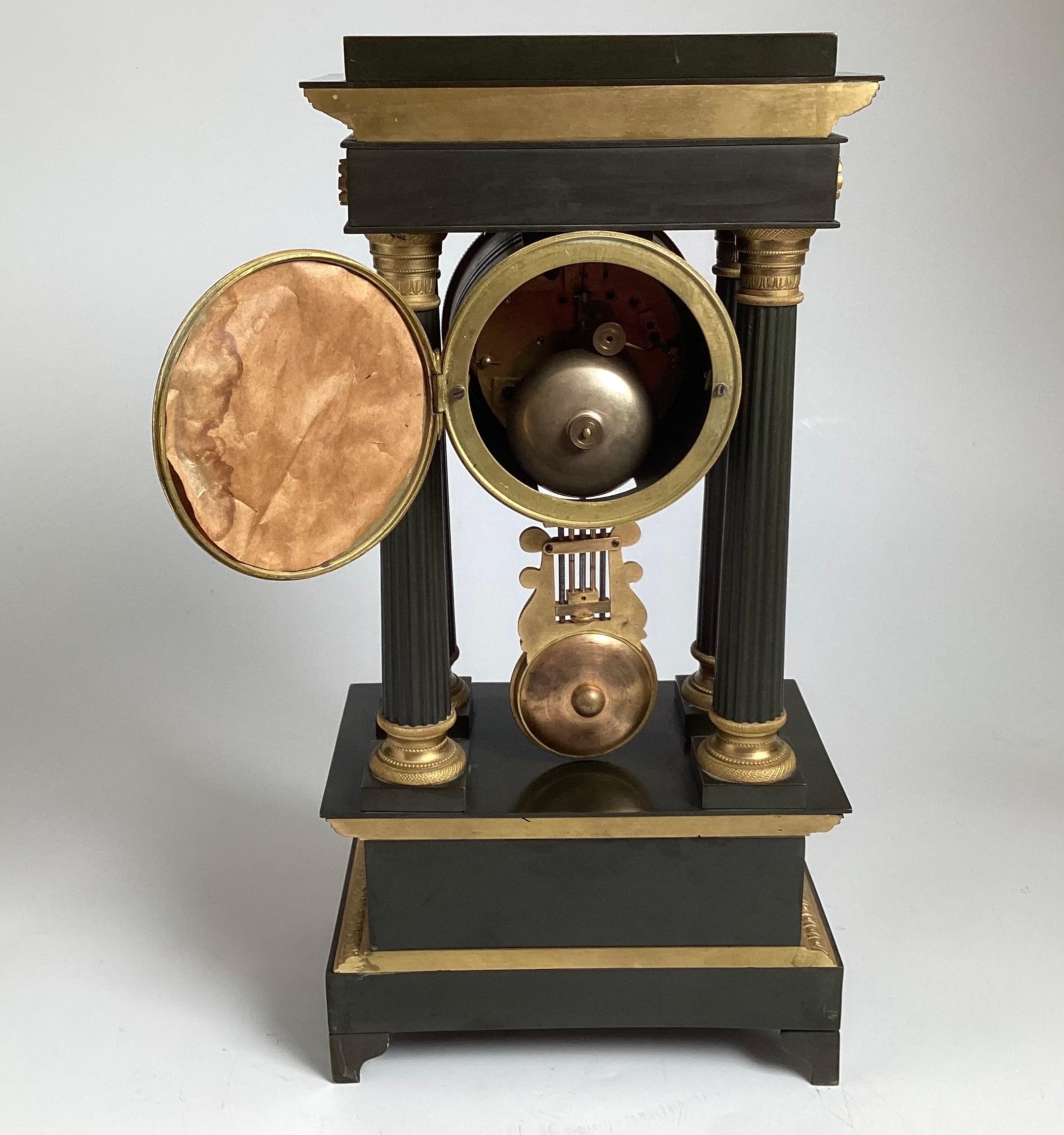 Elegant Patinated and Gilt Bronze Portico Clock Circa 1875 For Sale 3