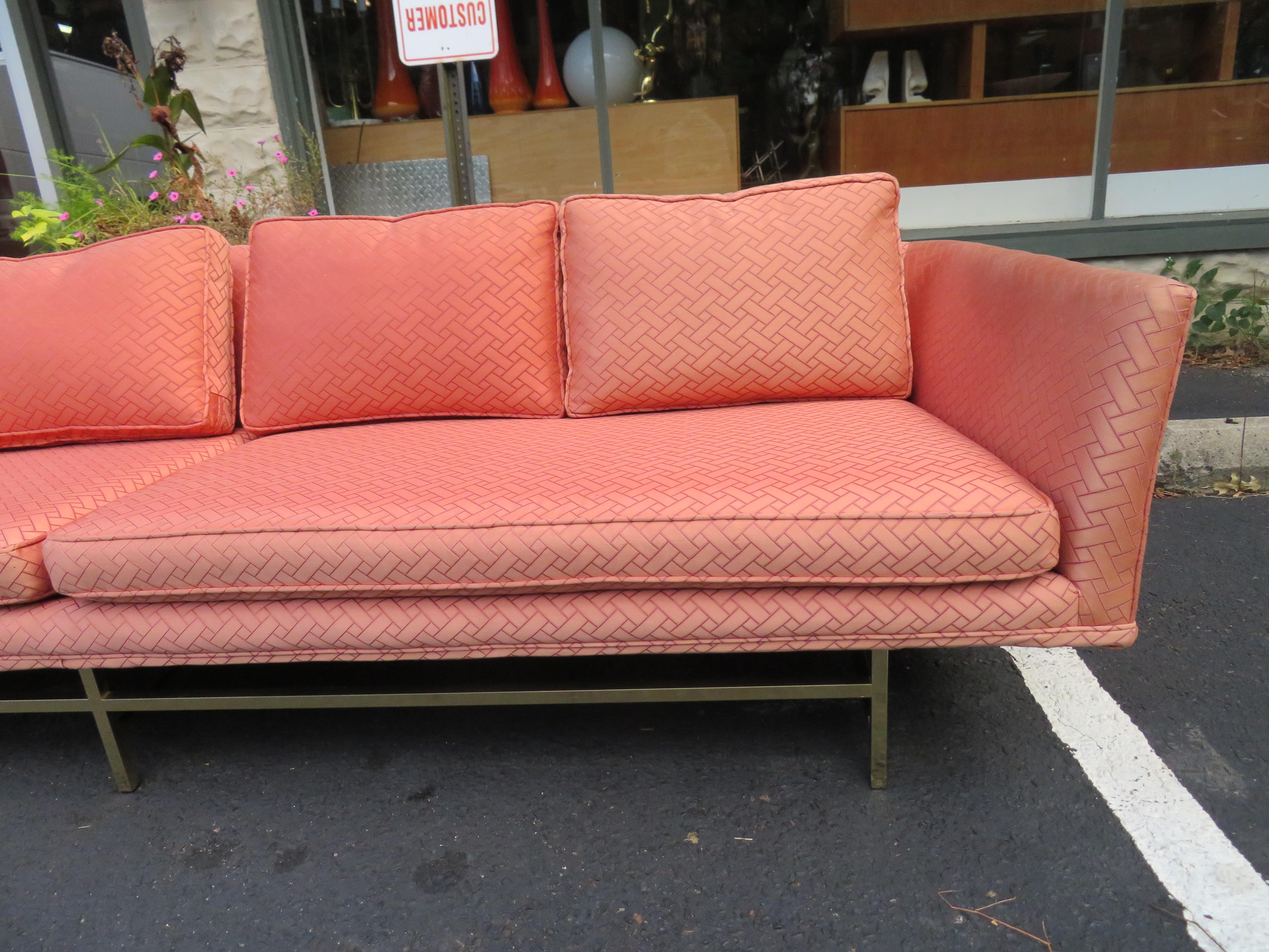 Elegant Paul McCobb Style Brass Base Sofa Mid-Century Modern For Sale 3