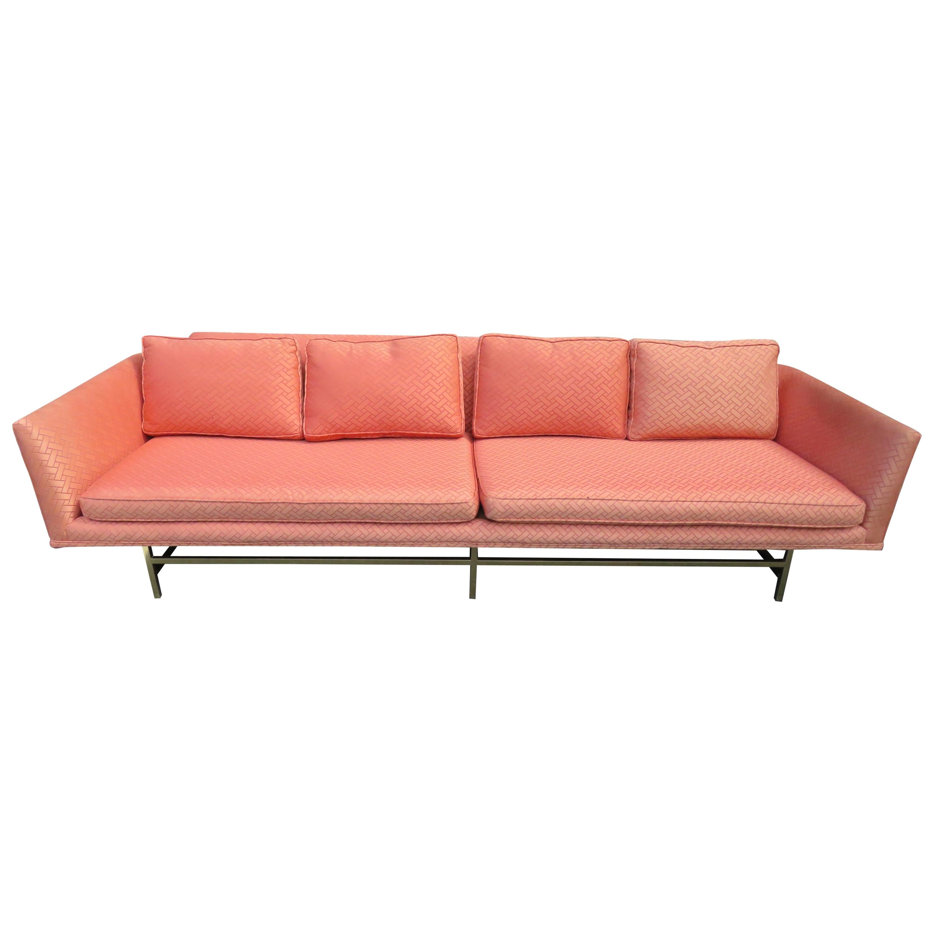 Elegant Paul McCobb Style Brass Base Sofa Mid-Century Modern