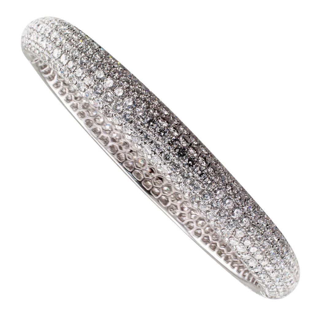 Contemporary  Elegant Pave Diamond White Gold Bangle Bracelet