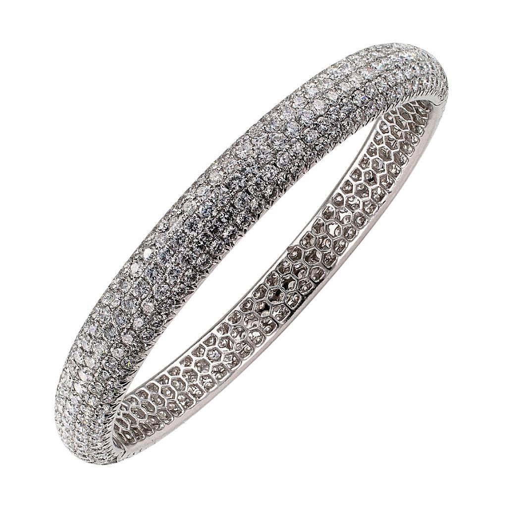  Elegant Pave Diamond White Gold Bangle Bracelet