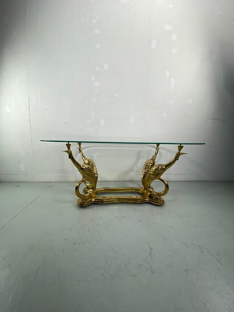 Brass Elegant Peacock brass coffee table Maison Charles style- France For Sale