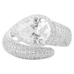 Elegant Pear-Cut Rhinestone Bypass Ring for Her in 925 Sterling Silver Jewelry