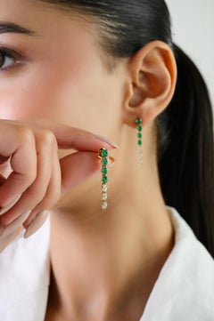 Elegant Pear Shape Zambian Emerald and Diamond Drop Earrings in 14K Yellow Gold