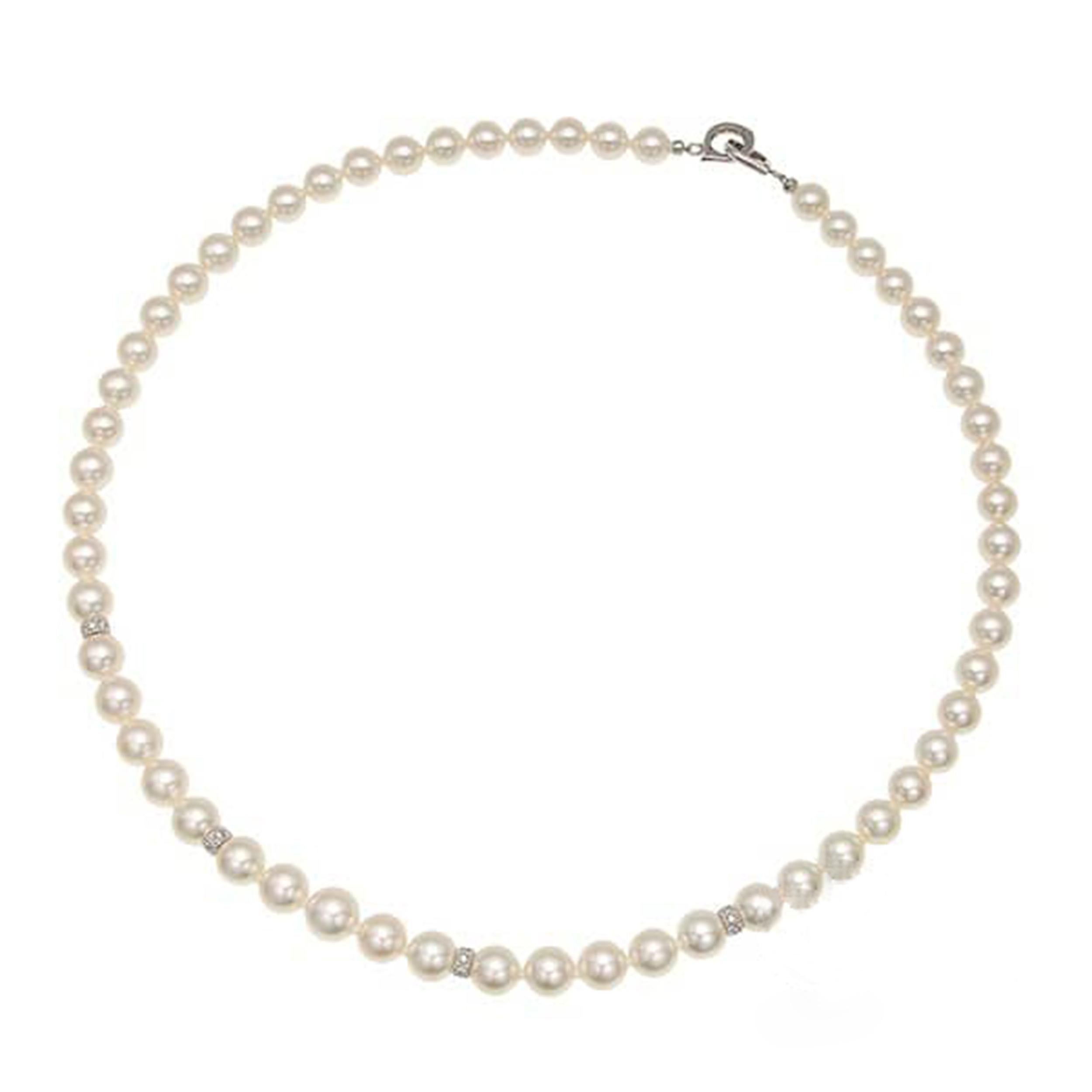 Erhöhen Sie Ihren Stil mit dieser eleganten Perlenkette, einem zeitlosen Stück, das Raffinesse und Anmut ausstrahlt. Diese Halskette aus glänzenden, ca. 6,5 mm großen Perlen ist perfekt, um jedem Outfit einen Hauch von Raffinesse zu verleihen. Die