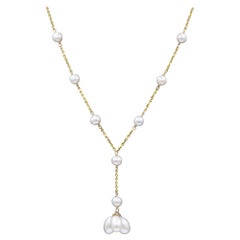 Collier élégant de perles en or jaune 14 carats, style fil de fer perlé et perles pendantes