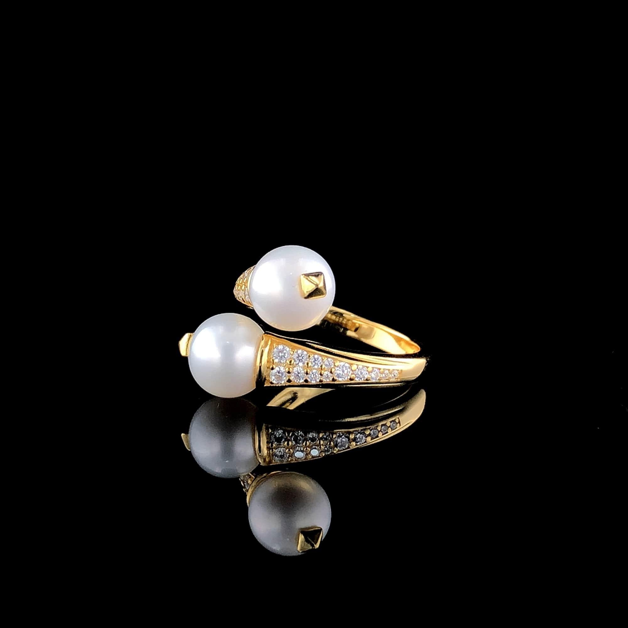 Eleganter Perlen-Whispers-Ring aus Sterlingsilber (Art déco) im Angebot