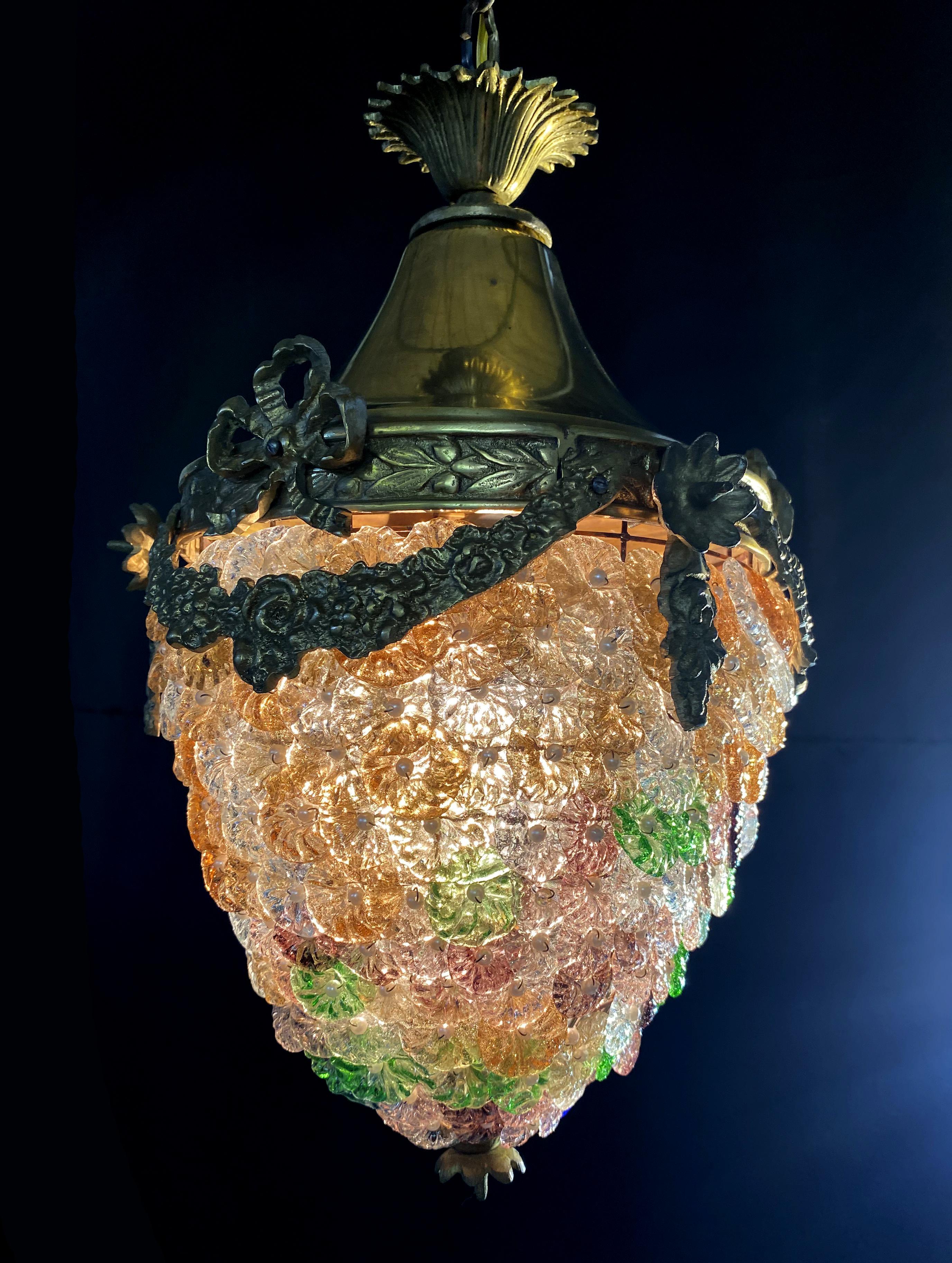 Elegant pendant Glass Flowers Chandelier, Murano, 1950s For Sale 8