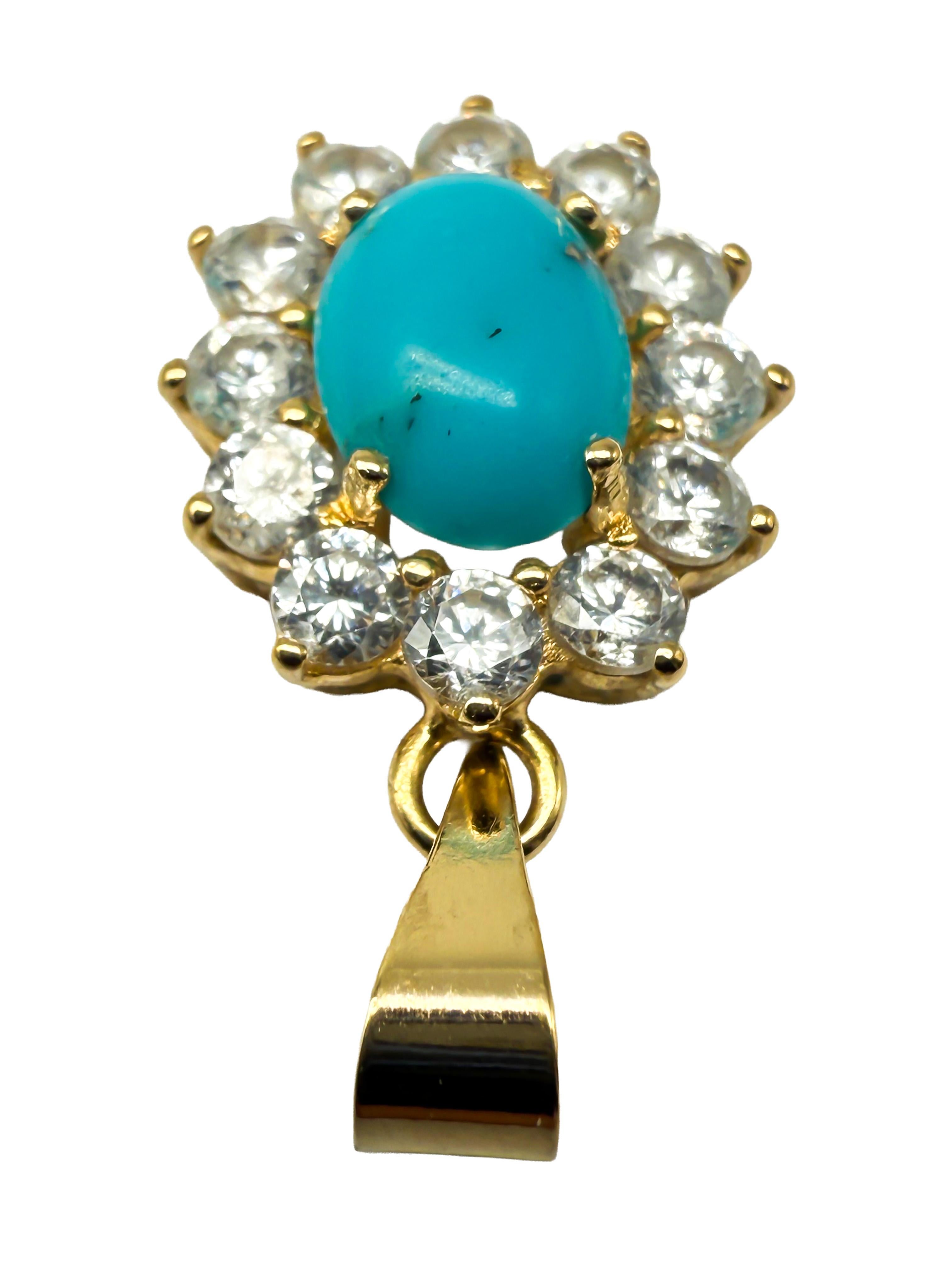 Elegant Pendant in 14K Yellow Gold with Turquoise and Diamonds Moderno en venta