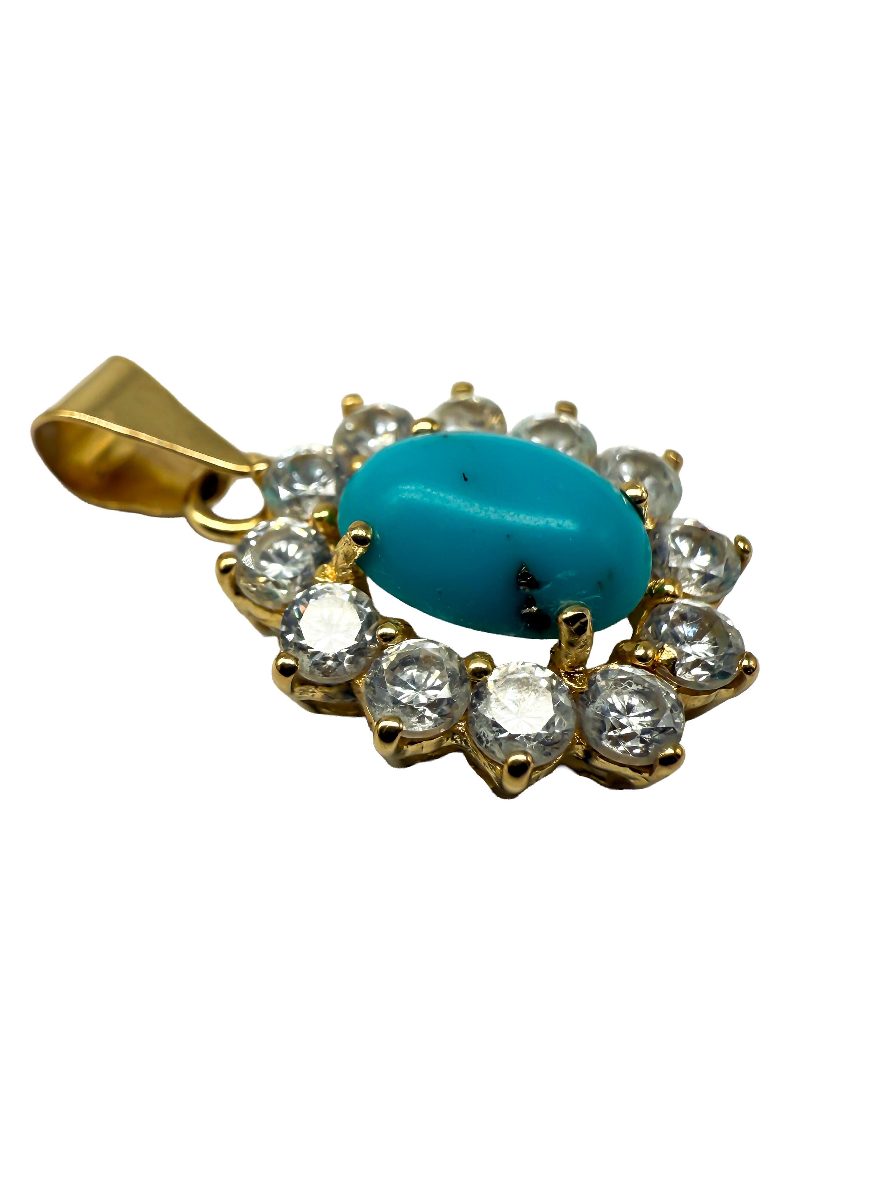 Femenino o masculino Elegant Pendant in 14K Yellow Gold with Turquoise and Diamonds en venta